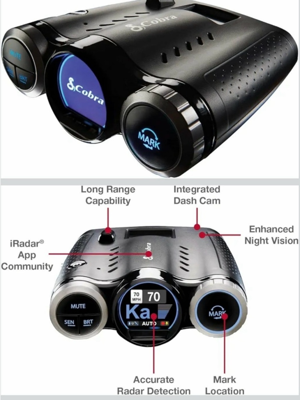 Cobra Road Scout Long Range Radar Detector with Dash Cam - Black